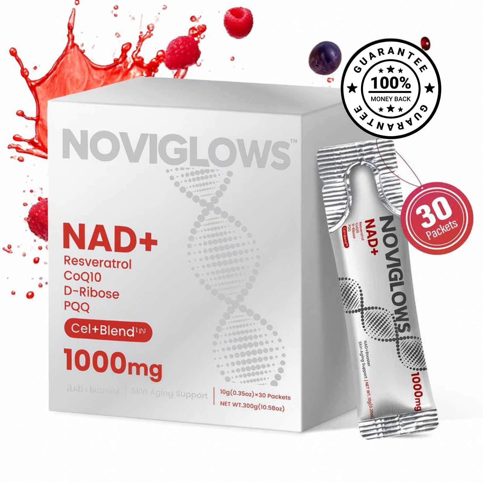 NOVIGLOWS 1000mg NAD+ Berry Flavor Drink Mix